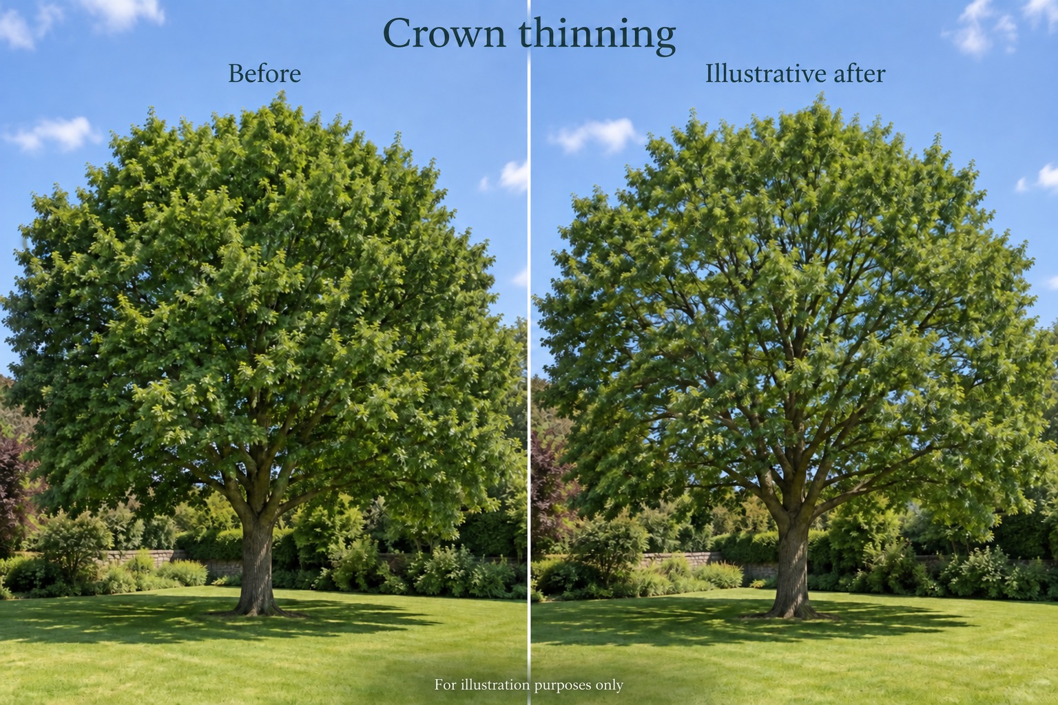 Before and after illustration of crown thinning