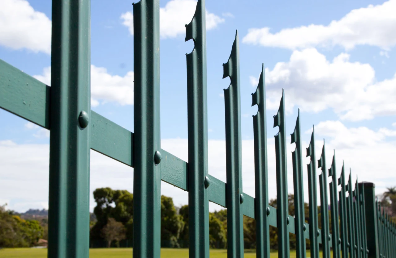 Green metal palisade security fencing