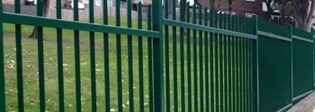 Green metal security railings and gate