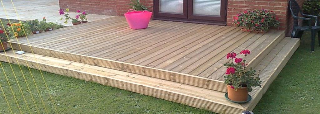 Raised timber deck outside garden doors