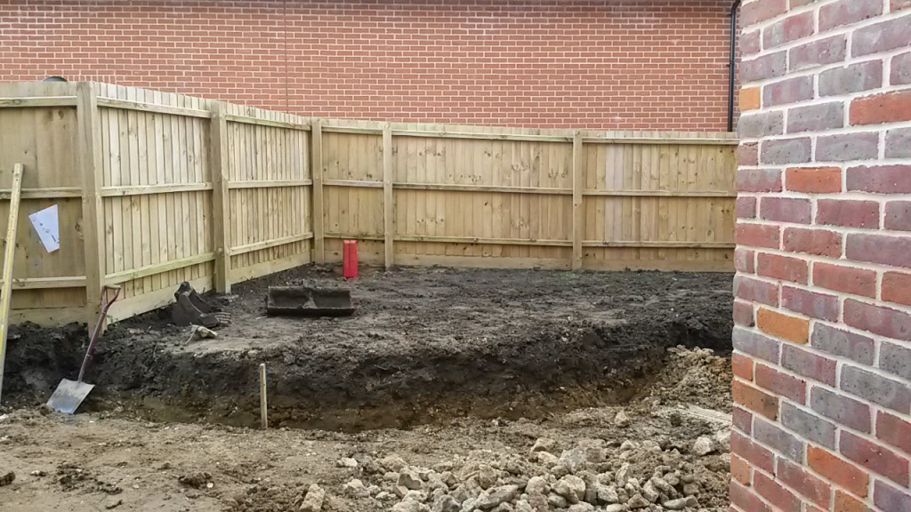 Footings excavated for a raised garden terrace
