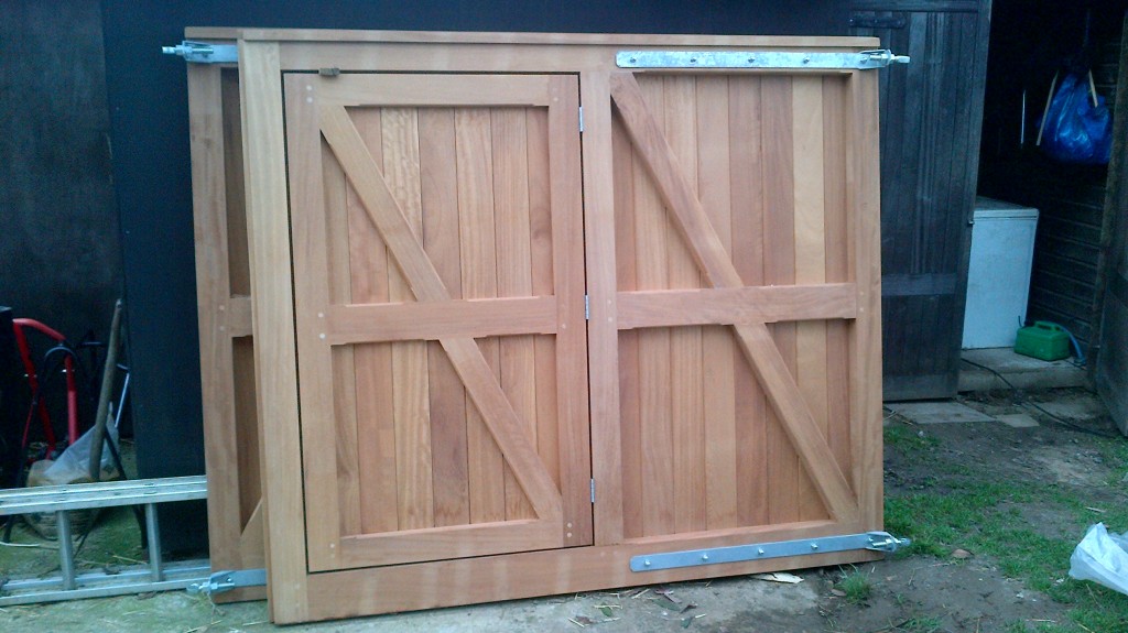 Pair of timber gates in a workshop