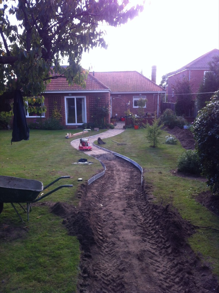 Excavation for a curved garden path