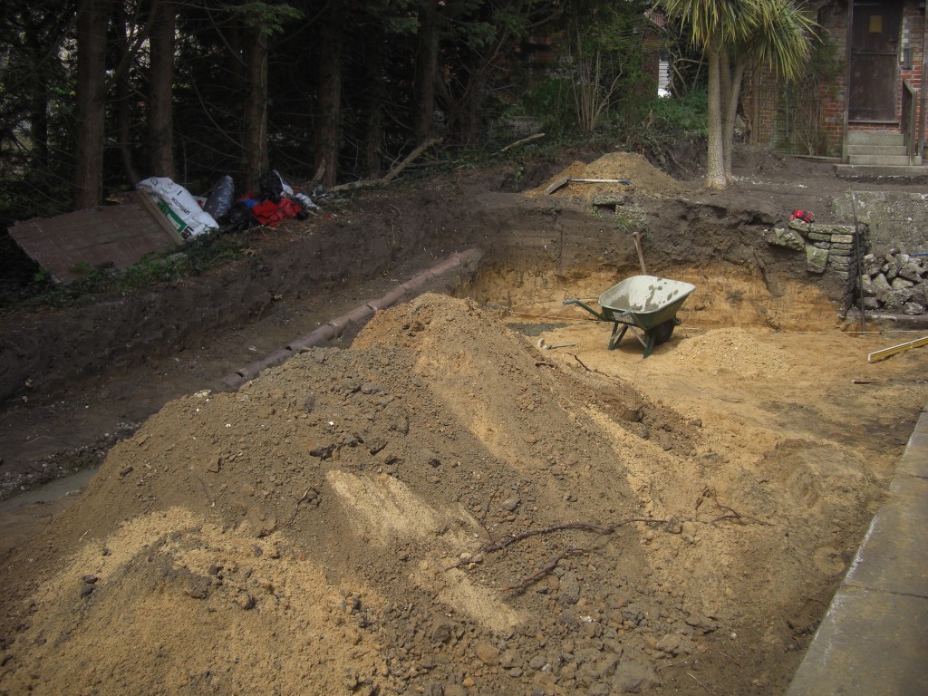 Excavation and clearance for garden construction